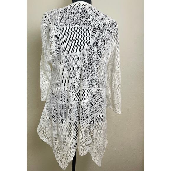 Lily Women's Crochet Open Knit Asymmetric Top White L Whimsical Mermaid Boho - Picture 2 of 16